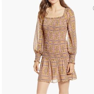 Moon River Smocked Long Sleeve Minidress Small